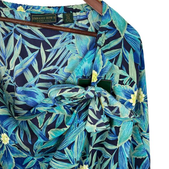 NWT Embassy Row II Pure Silk Blue Green Floral Resort Swim Cover Paradise - Picture 10 of 10